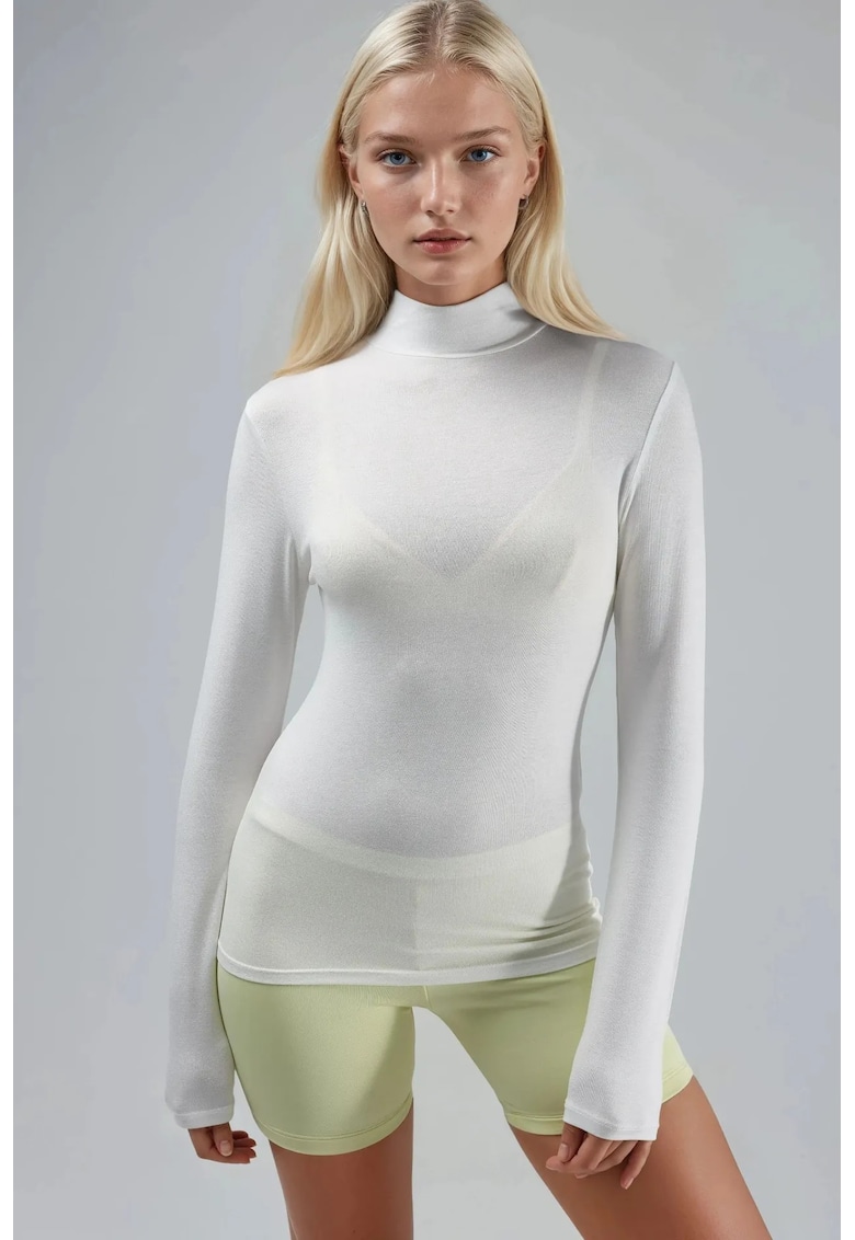 Bluza - Alb - Guler inalt - Jerseu