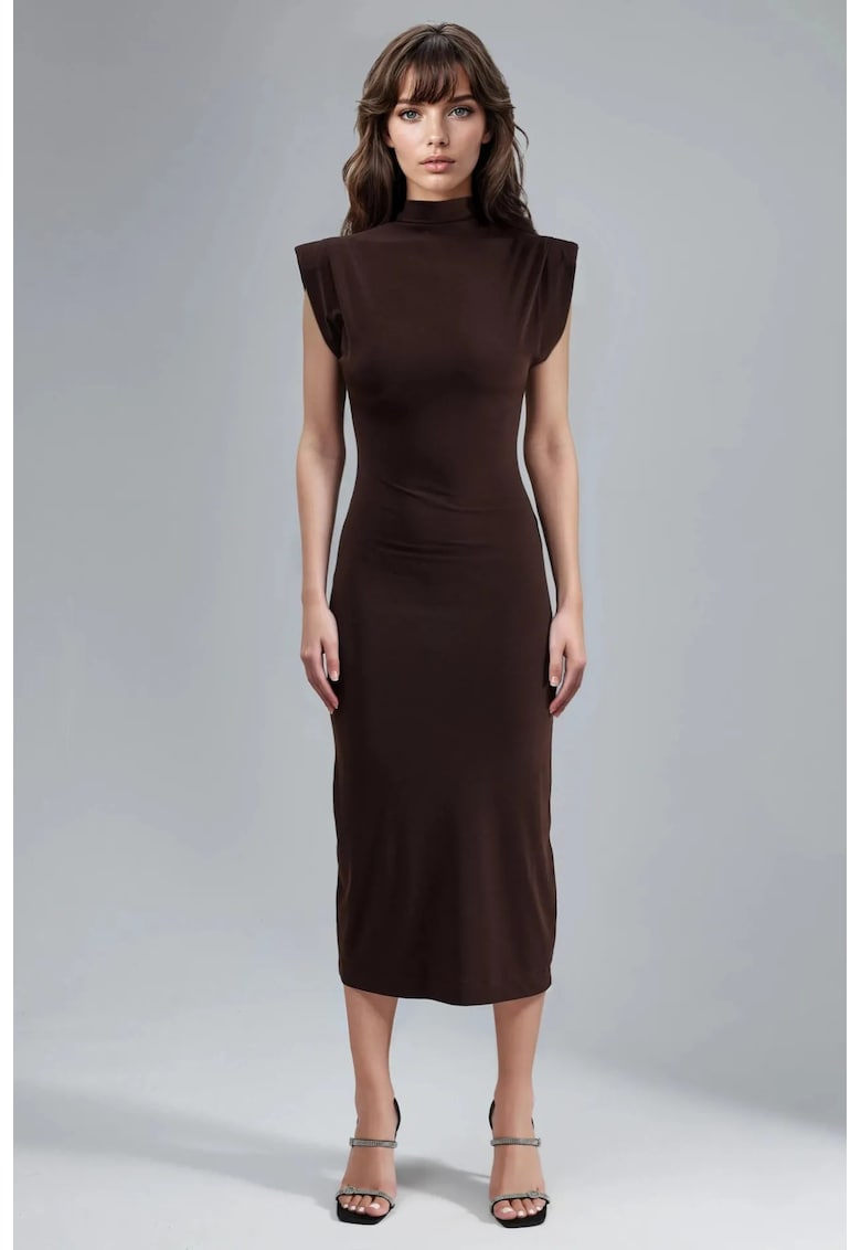 Rochie Midi Croiala Slim Fit - Culoare Maro - Jerseu