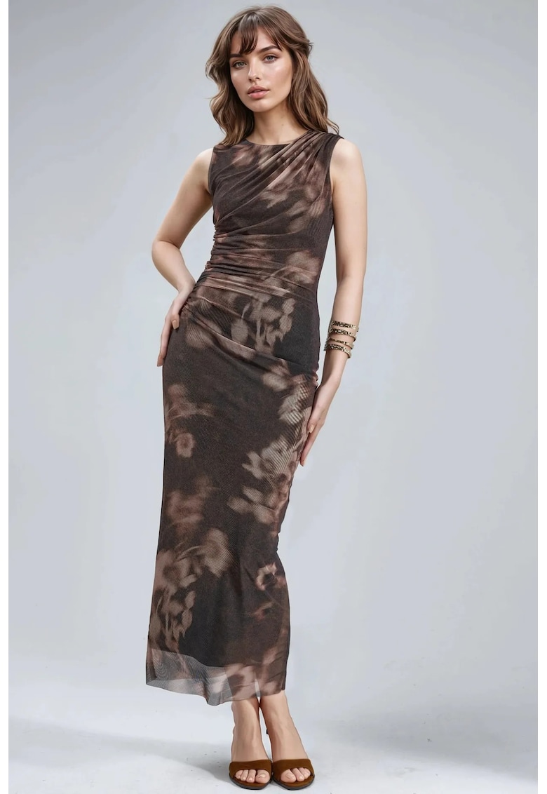 Rochie maxi decolteu in V - drapaj - neagra - jerseu