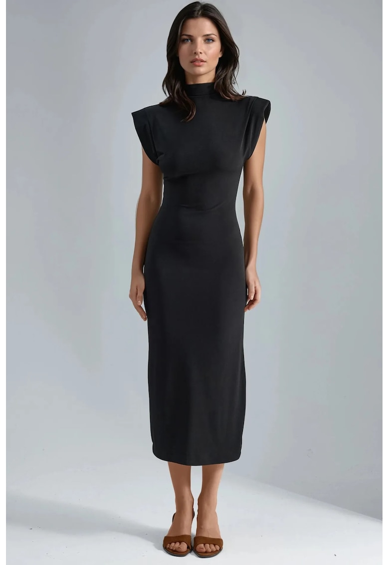 Rochie midi - mulata - guler rotund - neagra - jerseu