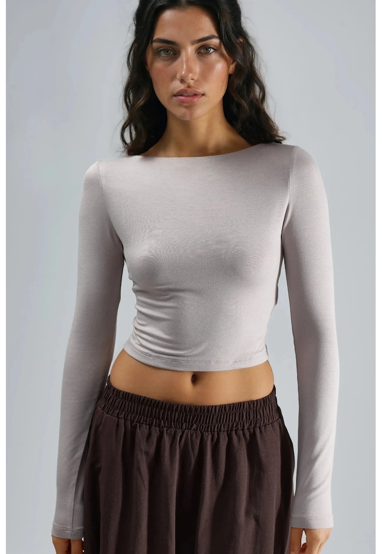 Bluza dama - crop - slim fit - crem natural - jerseu