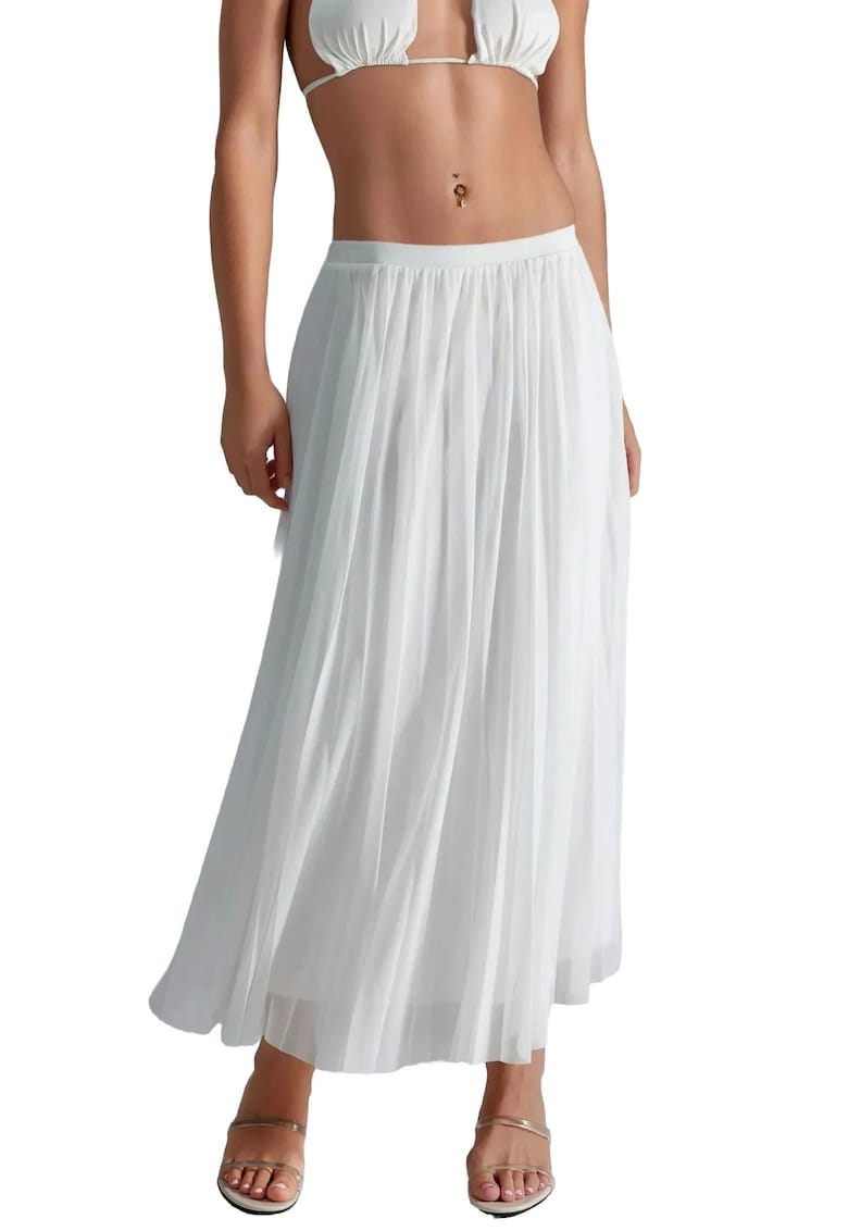 Fusta maxi - Talie inalta - Alb - Textil