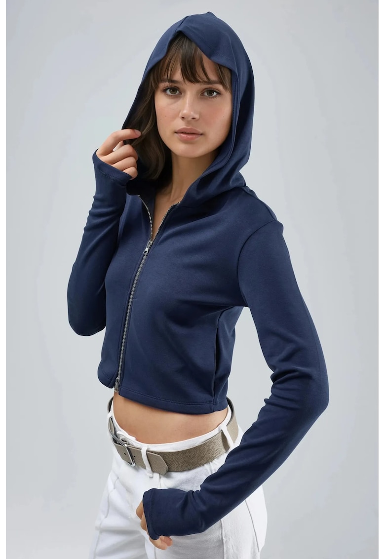 Hanorac dama jerseu - cu fermoar - bleumarin