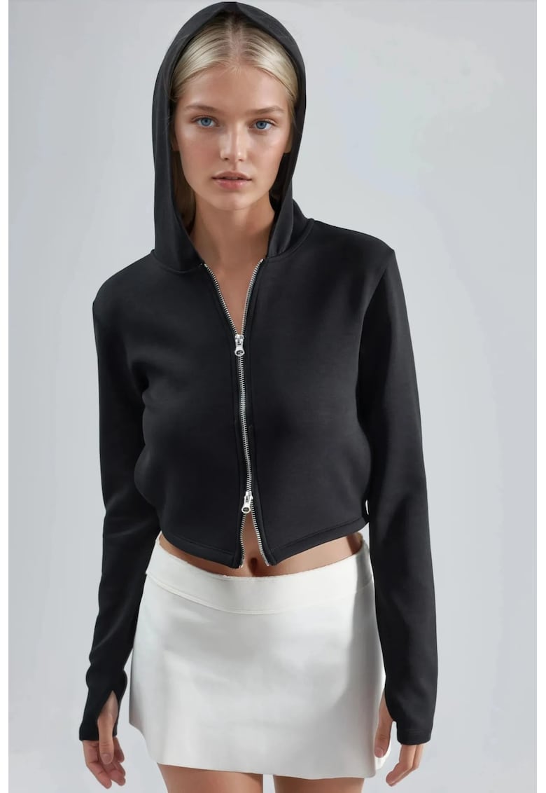 Hanorac dama jerseu - cu gluga - negru
