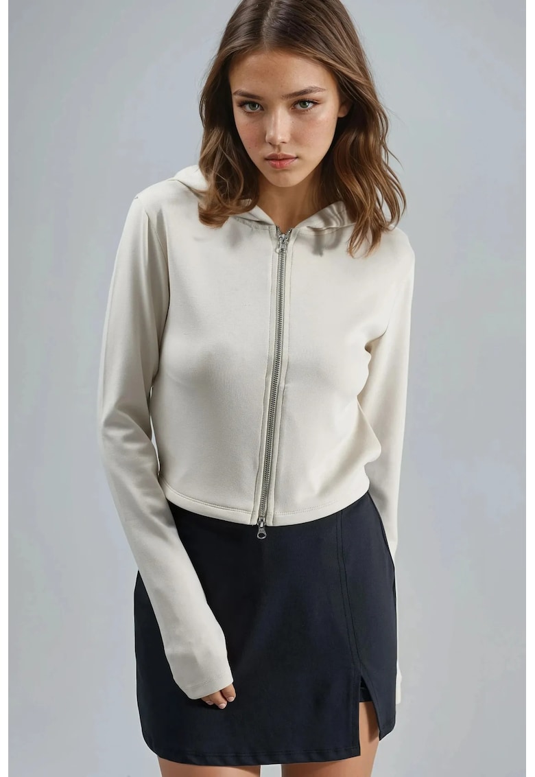 Hanorac dama jerseu - cu fermoar - bej