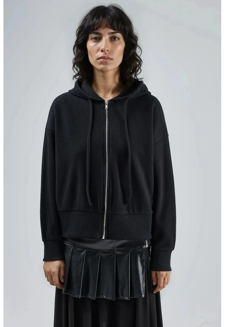 Hanorac dama jerseu - cu fermoar - negru