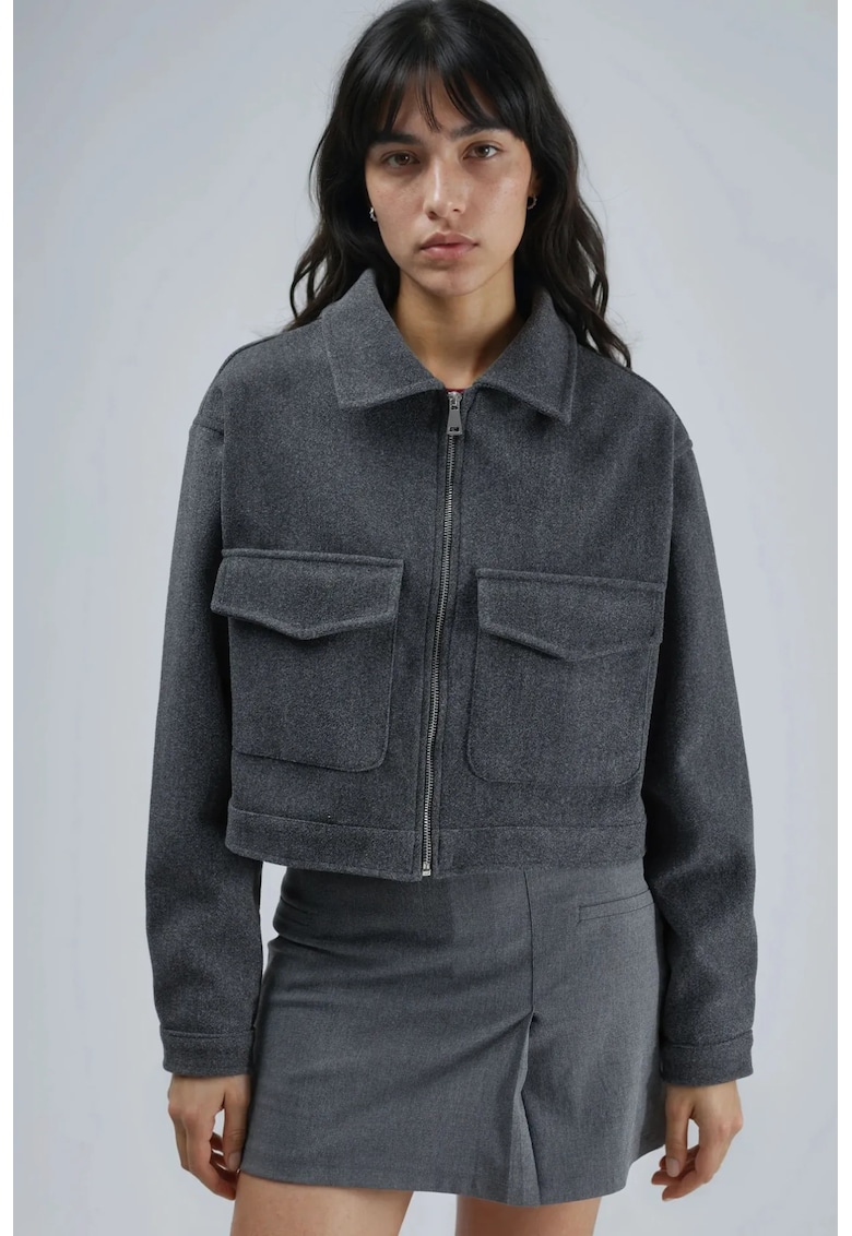 Jacheta scurta dama - poliester/lycra - gri inchis