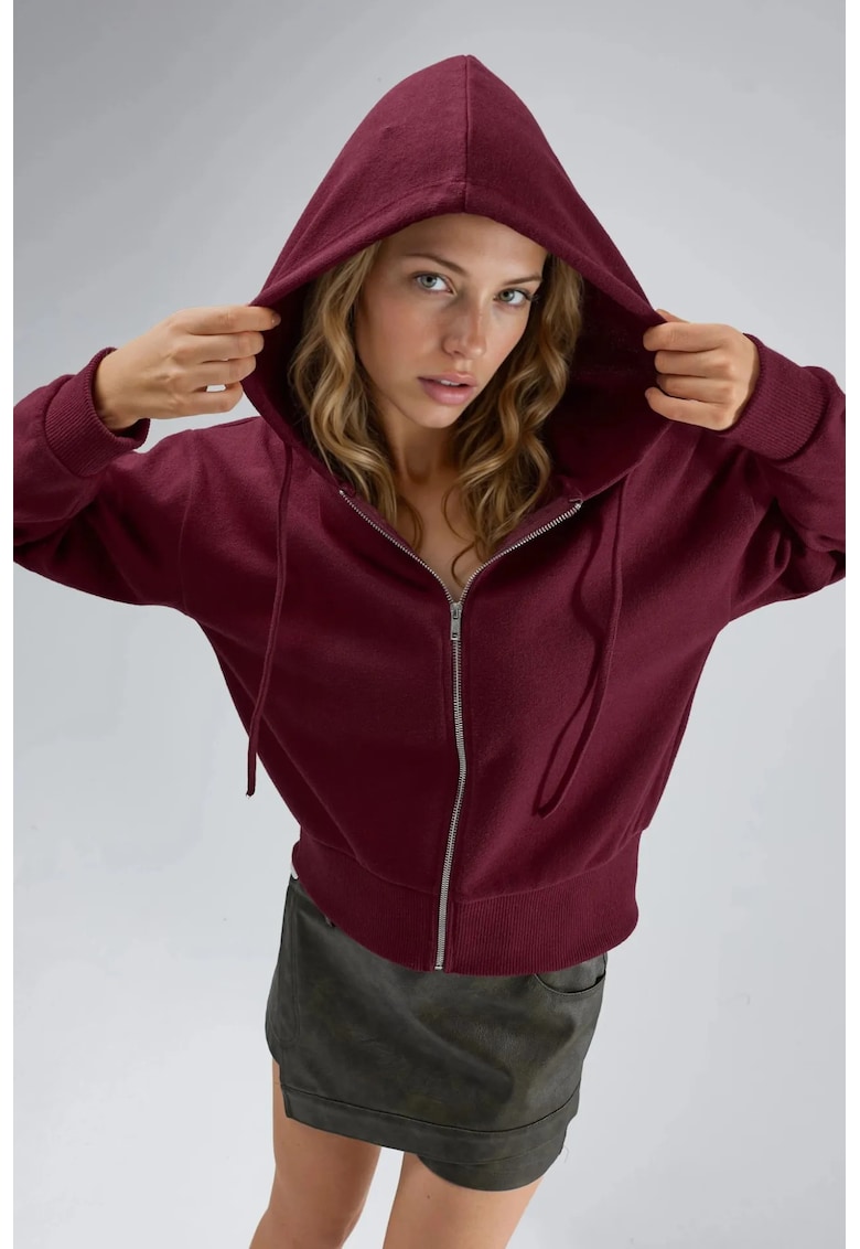 Hanorac dama jerseu - cu fermoar - visiniu