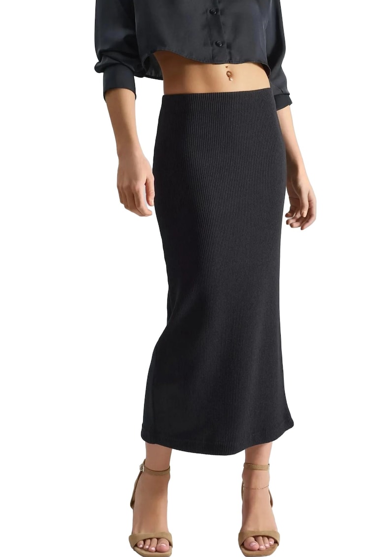 Fusta midi - Negru - Textil