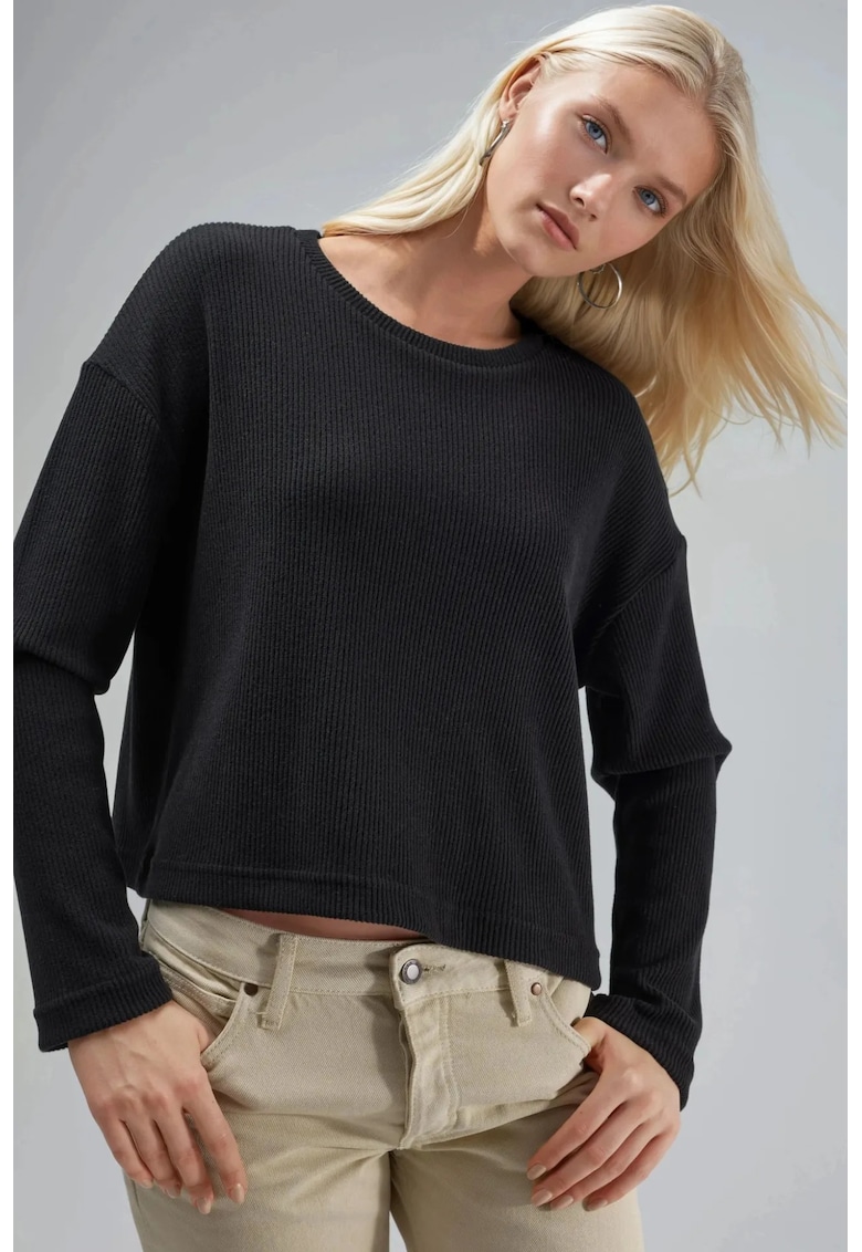 Pulover dama - guler rotund - negru - jerseu -