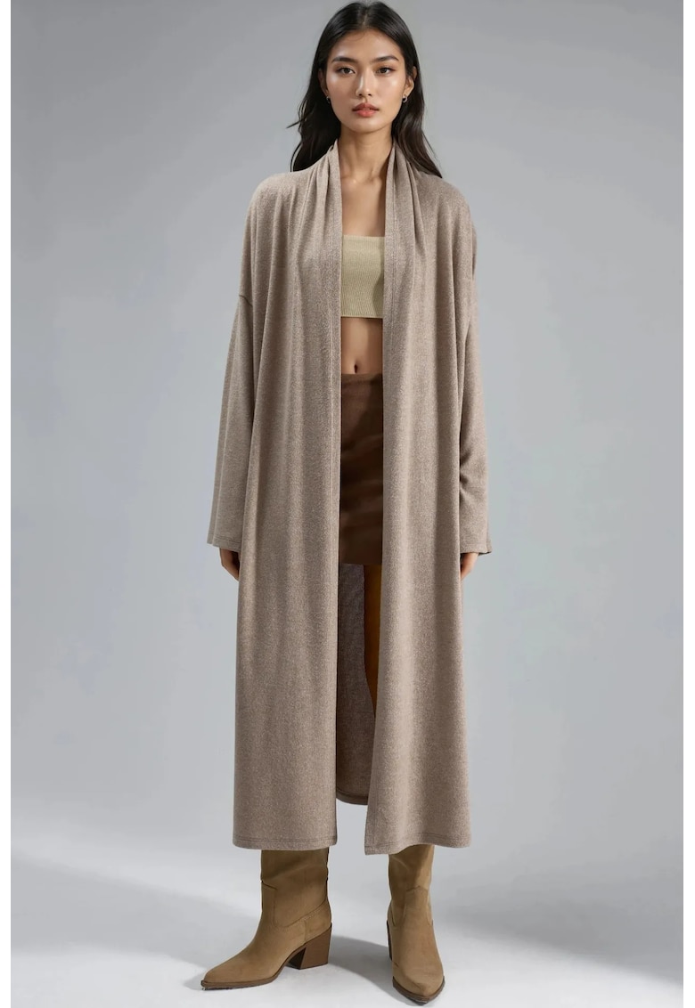 Cardigan lung dama - tricot - bej natural - One Size