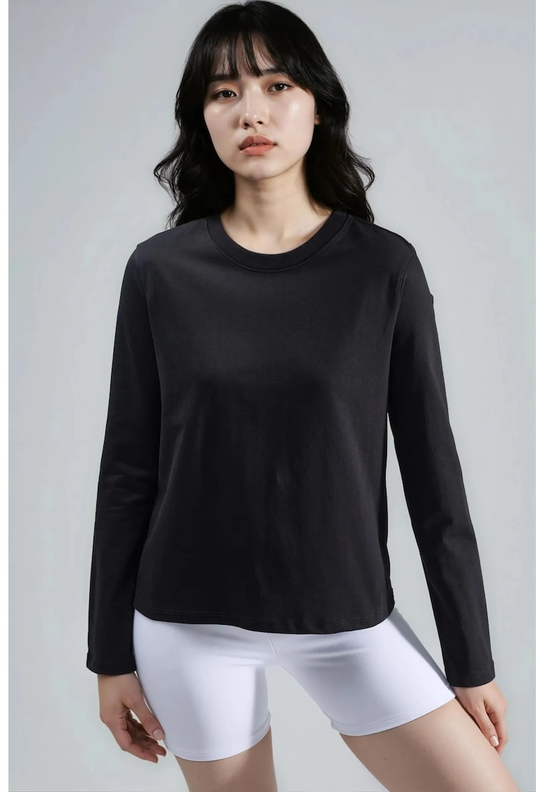 Bluza dama - Negru - Guler rotund - Jerseu