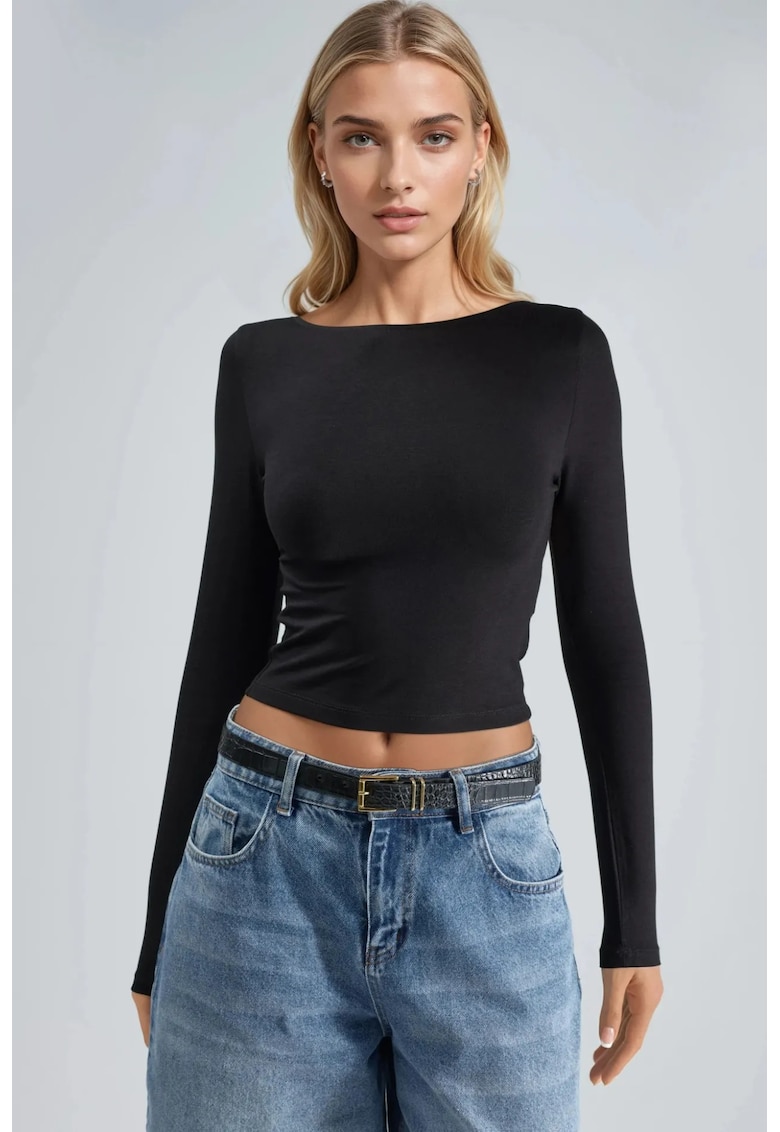 Bluza dama - Slim fit - Negru - Jerseu