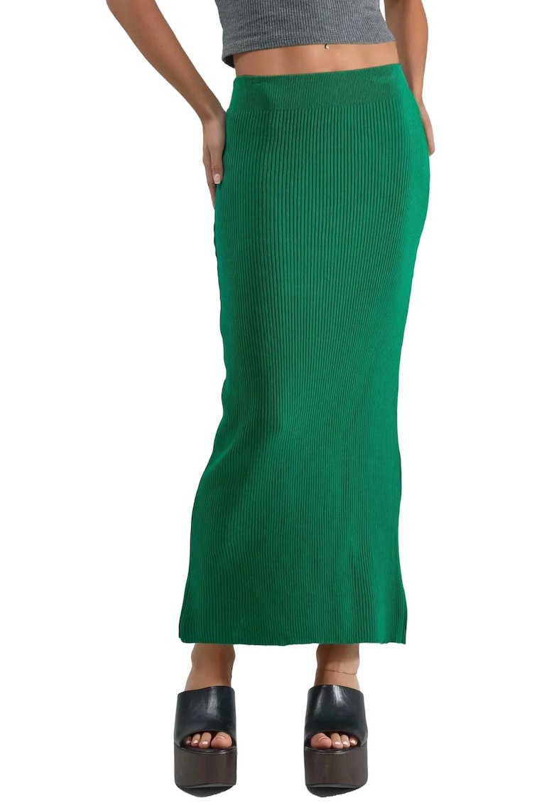 Fusta - Talie inalta - Verde - Tricot -