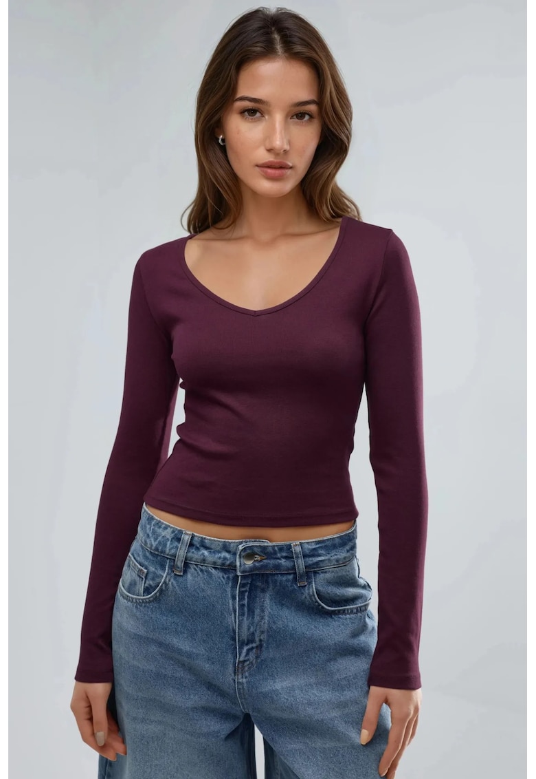 Bluza dama - Mov - Jerseu - Decolteu in V