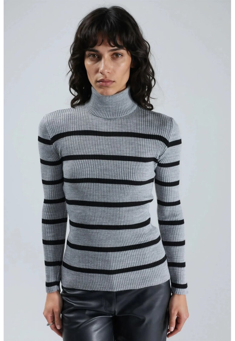 Pulover dama - mulat - gri inchis/negru - tricot - One Size