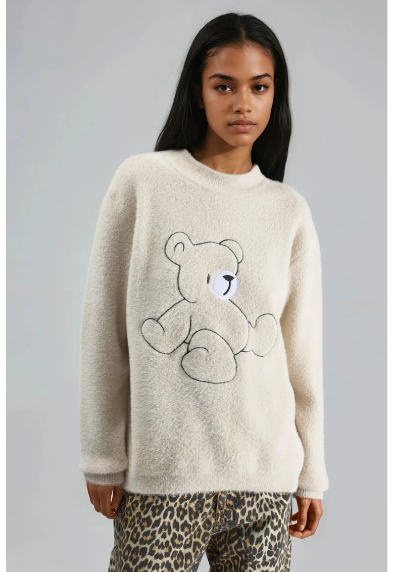 Pulover dama - brodat - bej - tricot - One Size