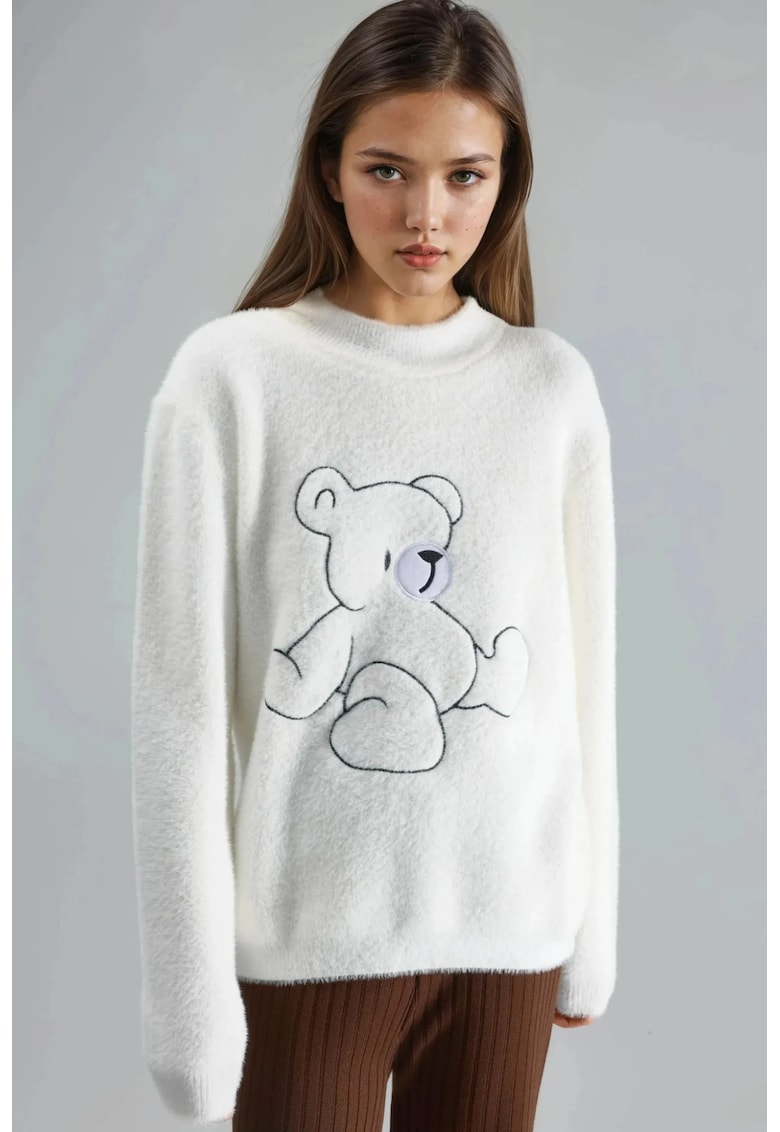 Pulover dama - oversized - alb - tricot - One Size