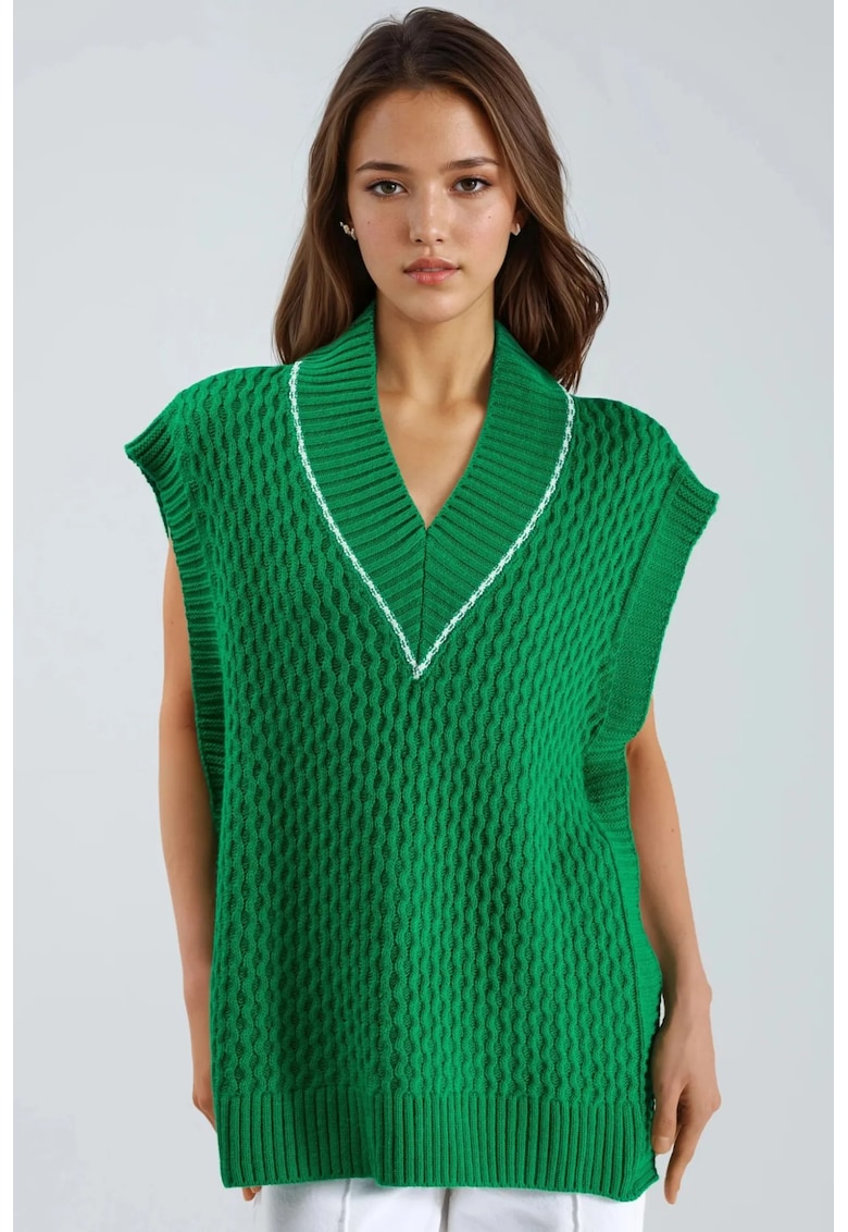 Vesta dama - acril - tricotata - lunga - verde - 2XL