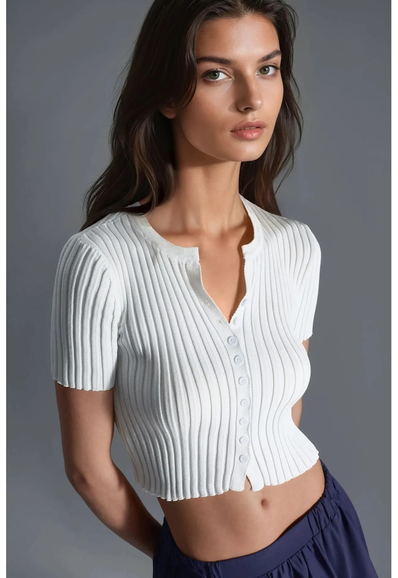 Tricou dama - scurt - alb - tricot -