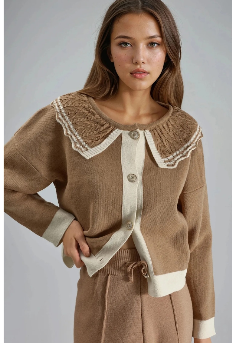 Pulover dama - cu nasturi - tricot - maro - One Size