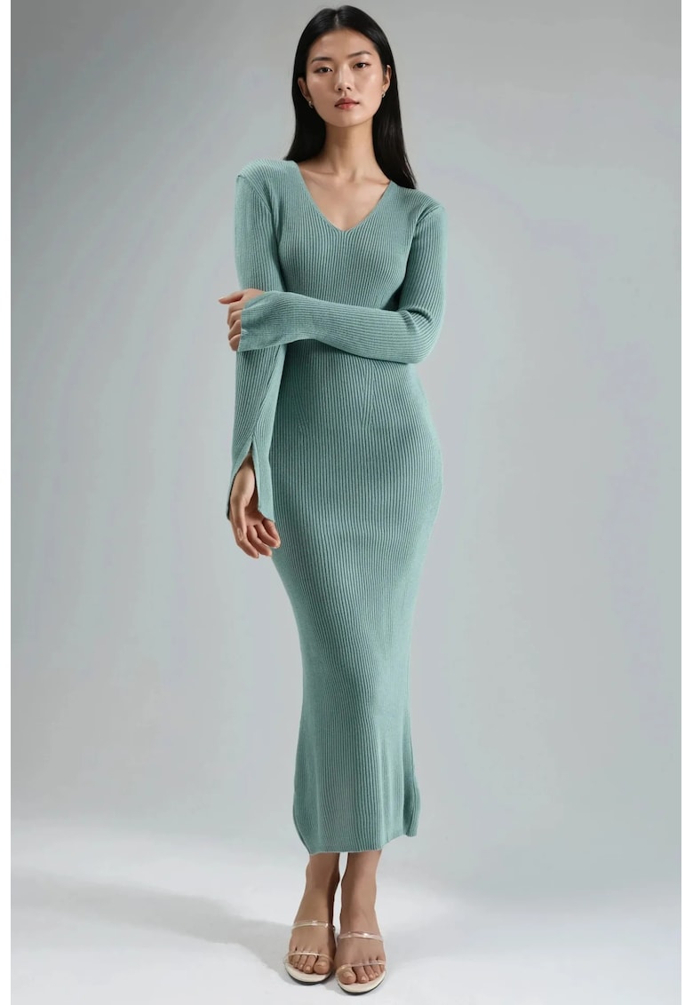 Rochie maxi - tricotata - verde menta - 100% acrilic -