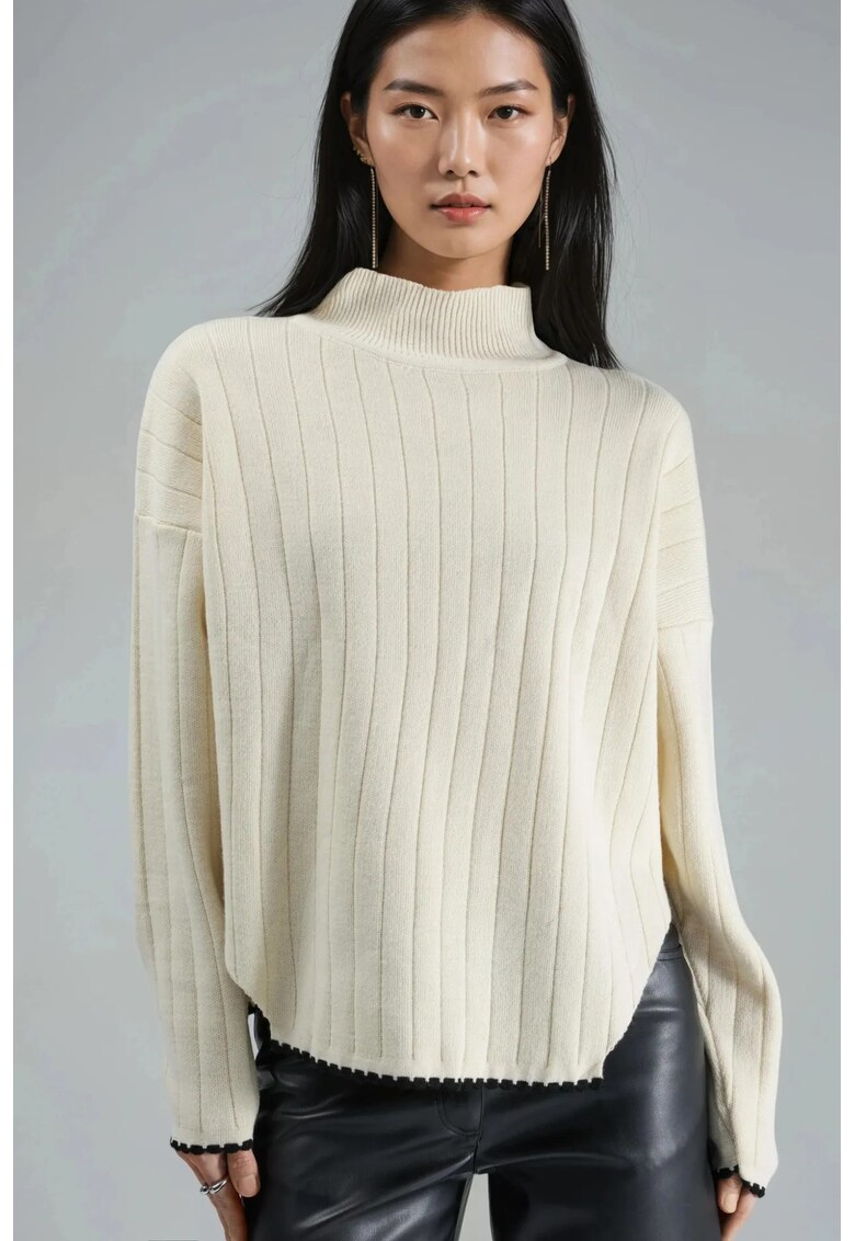 Pulover dama - supradimensionat - acril - bej natural - One Size