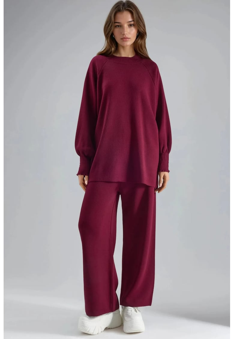 Compleu dama tricotat - acril - visiniu -