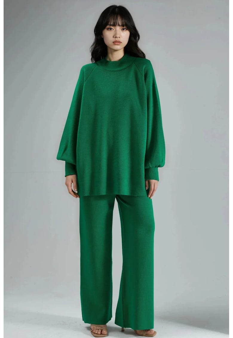 Compleu dama tricotat - acril - verde -