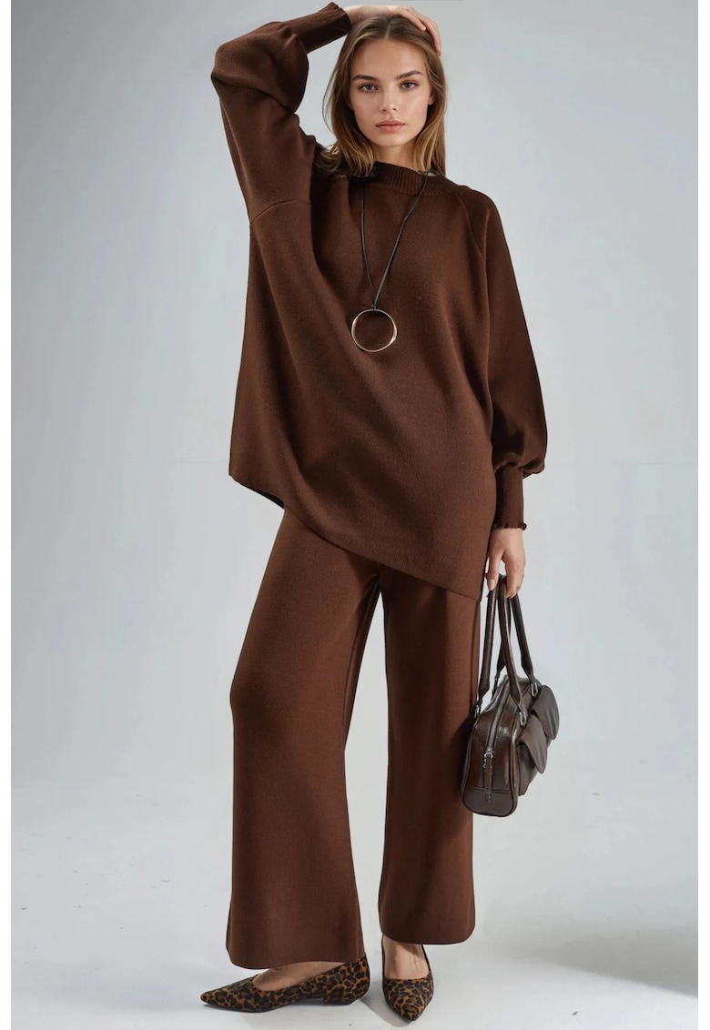 Compleu dama tricotat - din acril - maro -