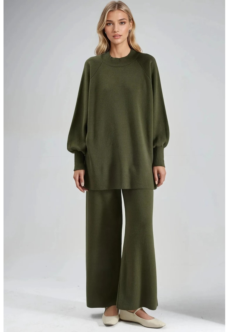 Compleu dama tricotat - acril - kaki -