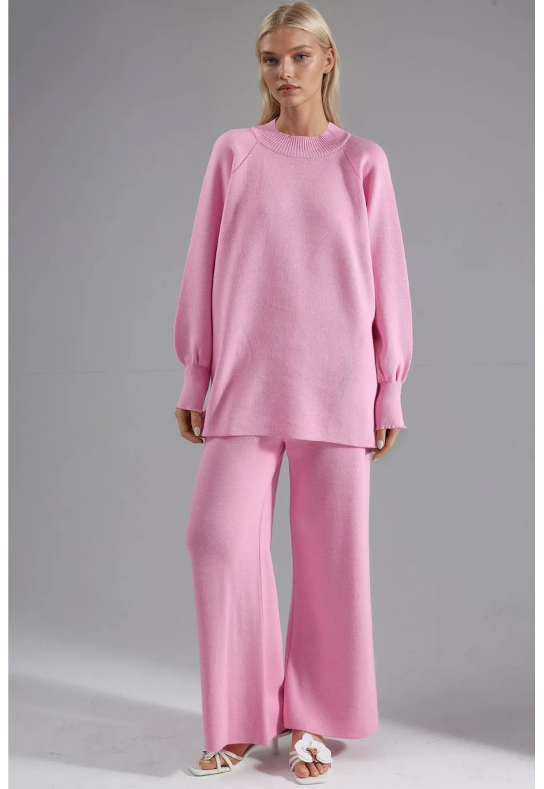 Compleu dama tricotat - acril - roz pudrat -