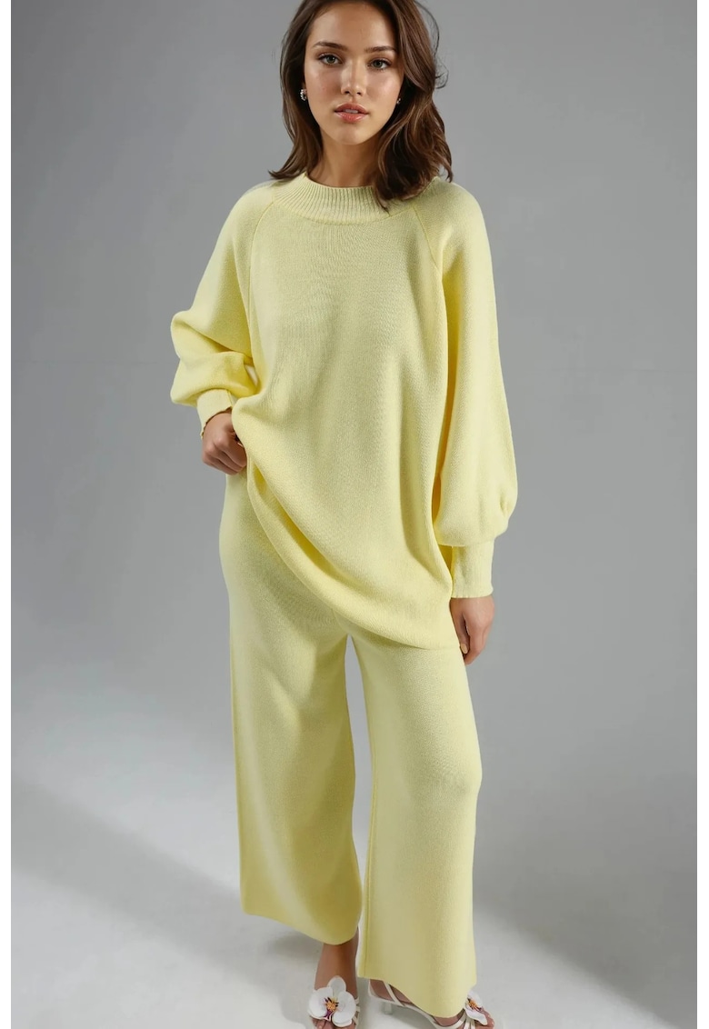 Compleu dama tricotat - acril - galben -