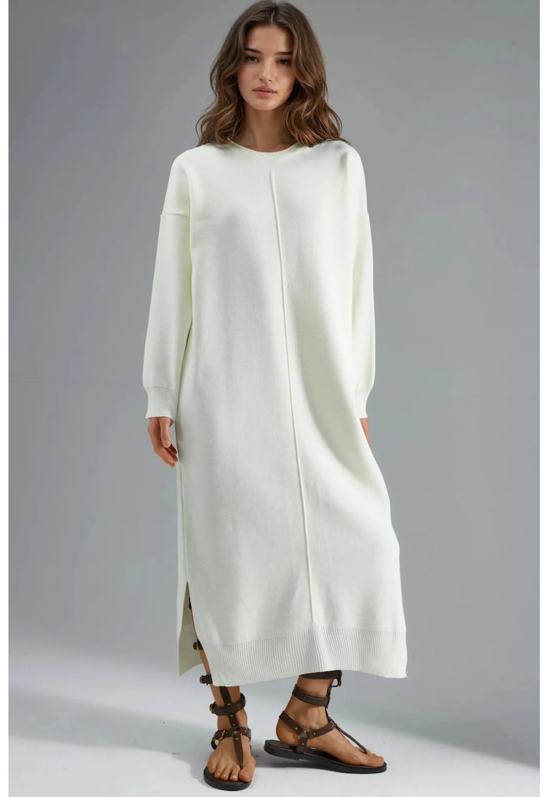Rochie lunga tricotata nervuri texturate - alb - tricot -
