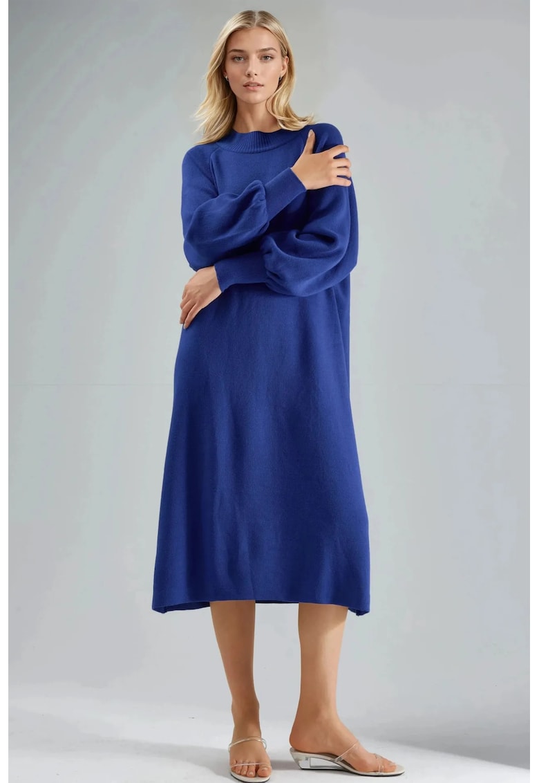 Rochie tricotata - lunga - lejera - albastru cobalt - tricot -