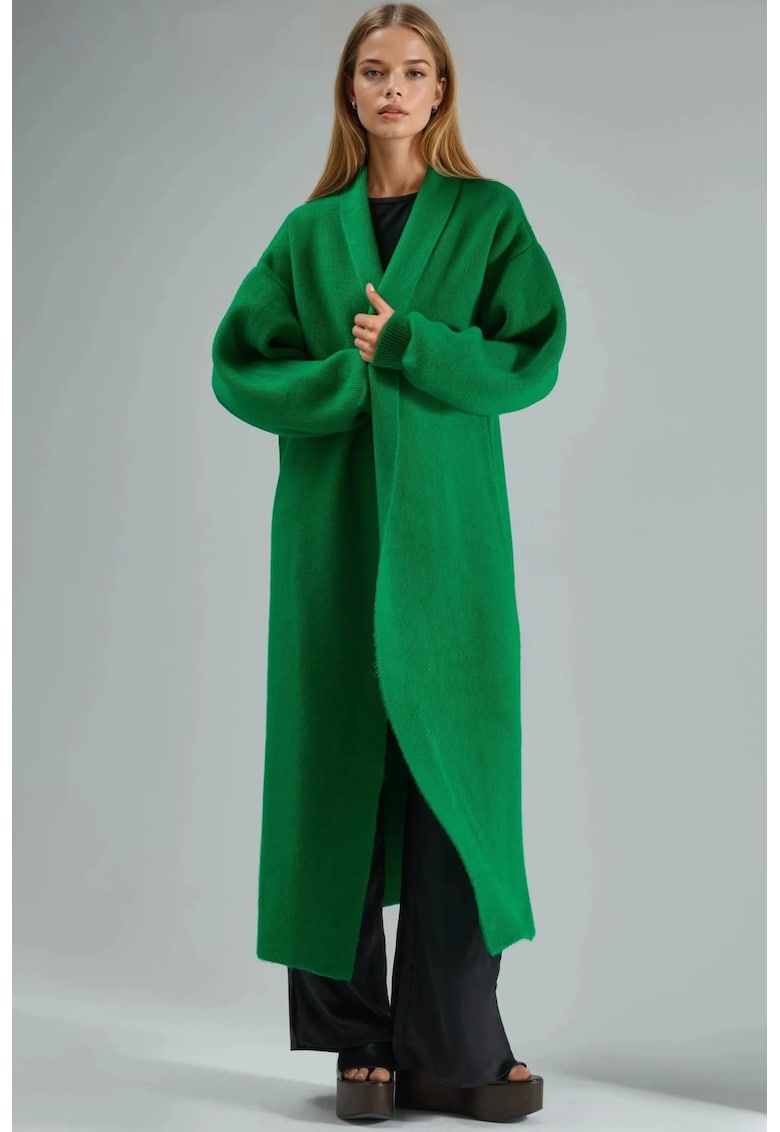 Cardigan lung dama - tricot - verde - One Size