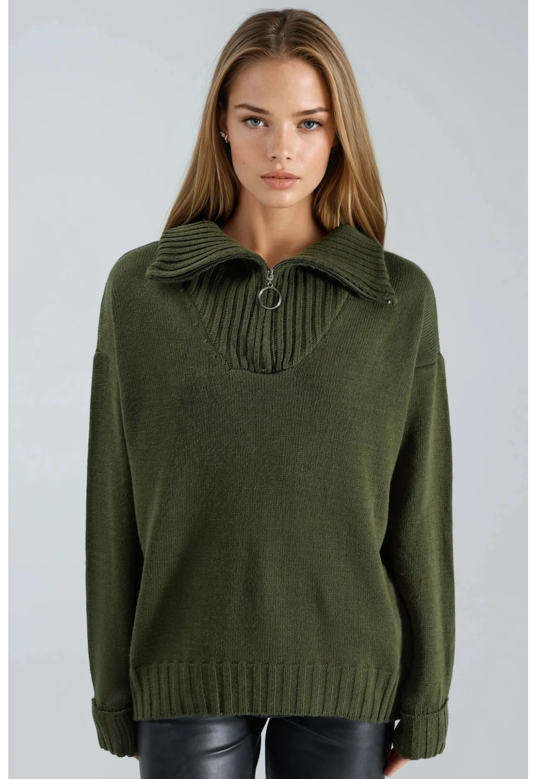 Pulover dama - oversized - verde kaki - tricot - One Size