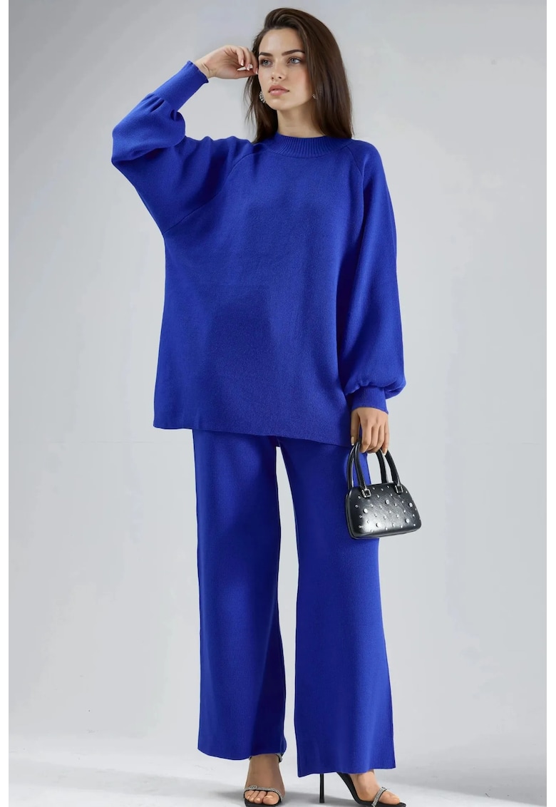 Compleu dama tricotat - acril - albastru -