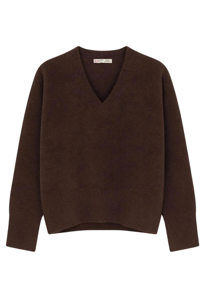 Pulover dama - cu decolteu in V - maro cafeniu - tricot - One Size