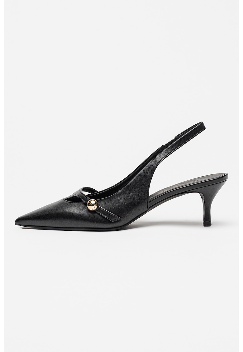 Pantofi slingback din piele cu toc kitten - Negru