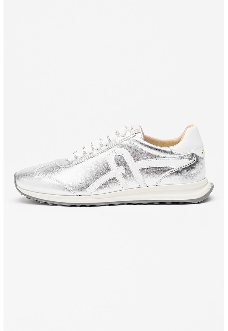 Pantofi sport din piele si piele ecologica Retro - Alb/Argintiu