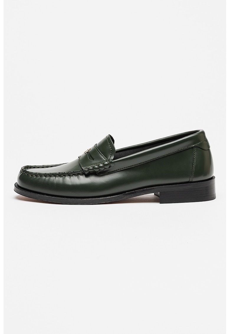 Pantofi loafer din piele cu detaliu metalic - Verde inchis