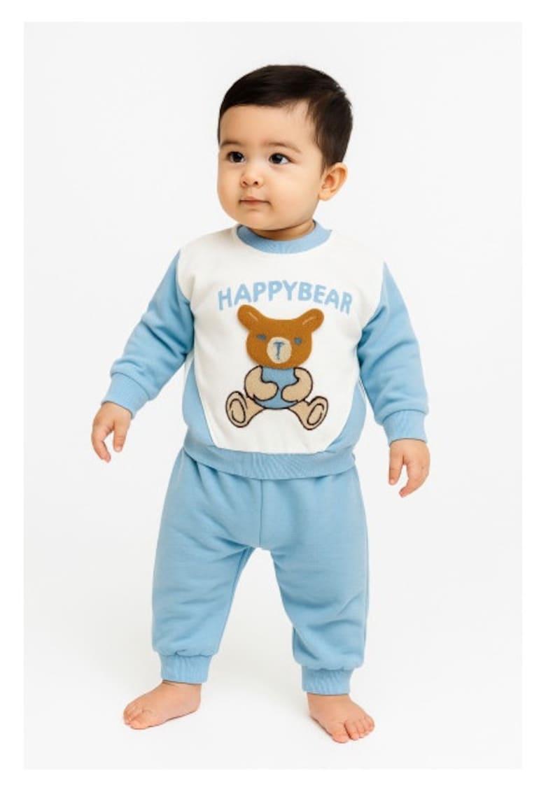 Costumas bebelusi HappyBear bleu – set bluza si pantaloni