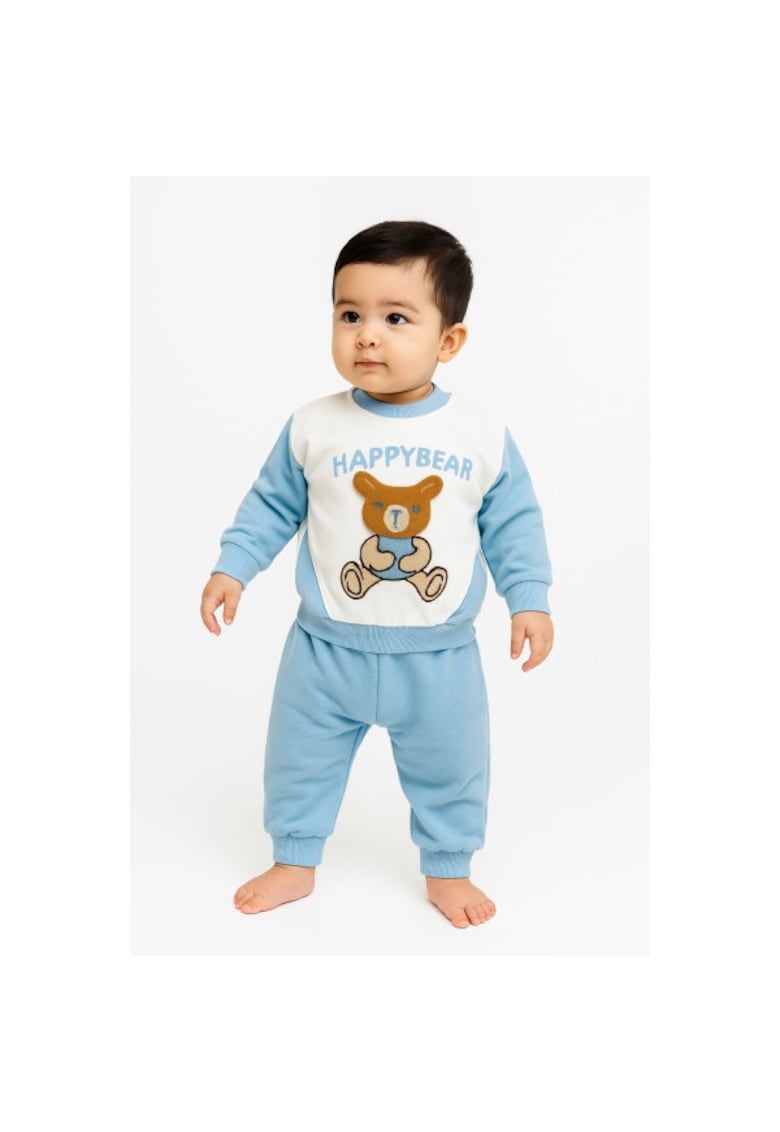 Costumas bebelusi HappyBear bleu – set bluza si pantaloni