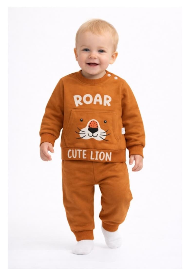 Costum bebe bumbac 2 piese bluza si pantaloni model leu cute