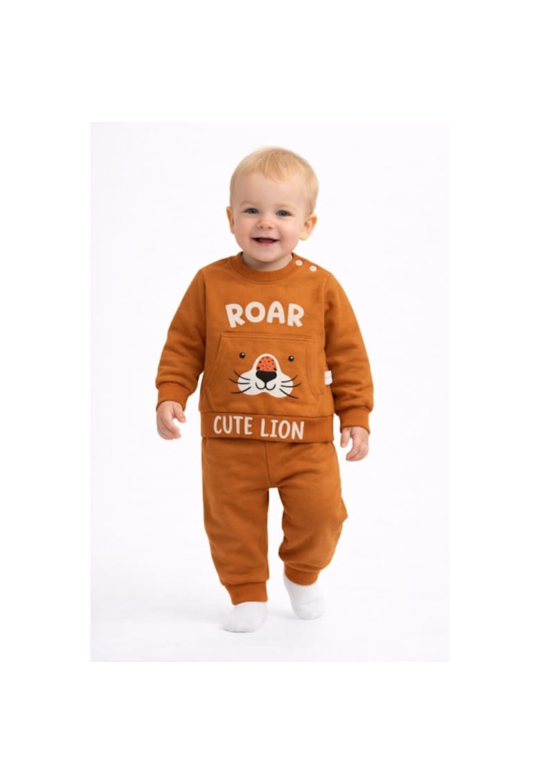 Costum bebe bumbac 2 piese bluza si pantaloni model leu cute