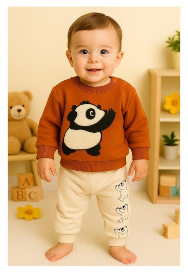 Costumas panda vesel – Bluza si pantaloni comozi din bumbac