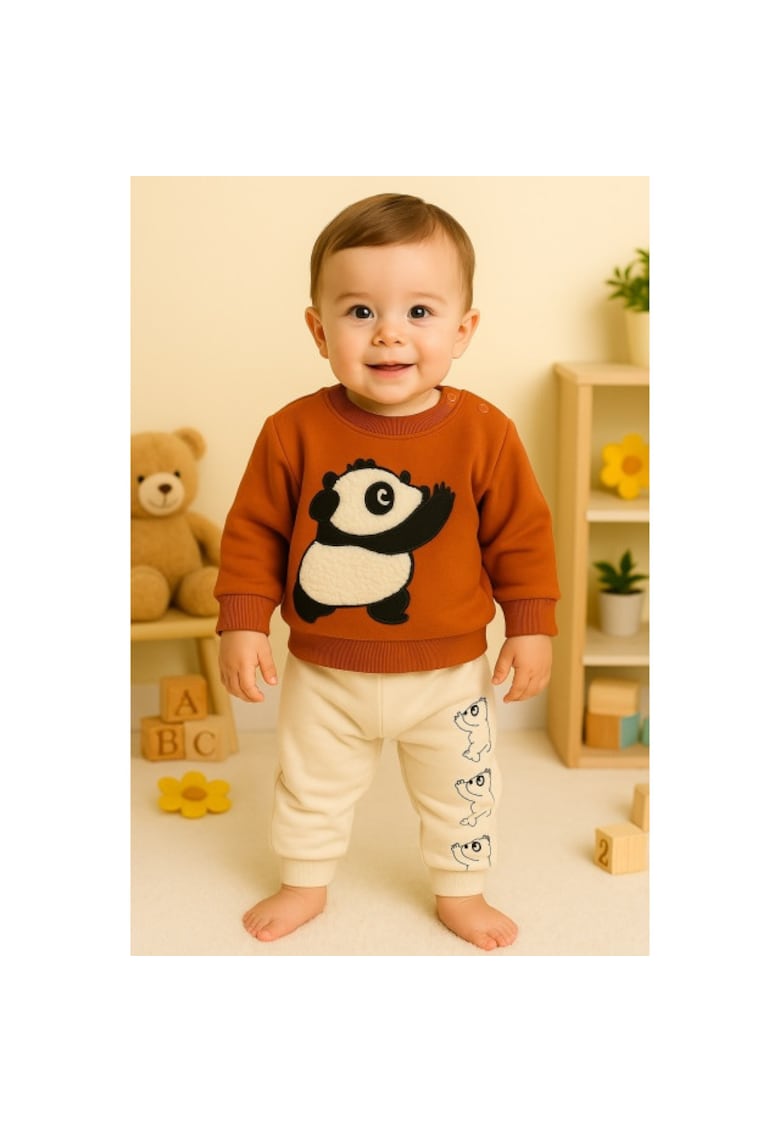 Costumas panda vesel – Bluza si pantaloni comozi din bumbac