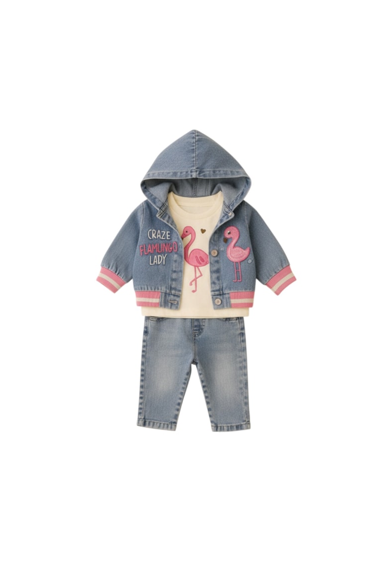 Set Fetita Denim Flamingo – 3 Piese Confort & Stil
