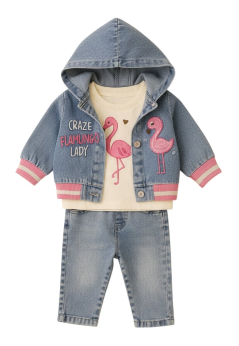 Set Fetita Denim Flamingo – 3 Piese Confort & Stil